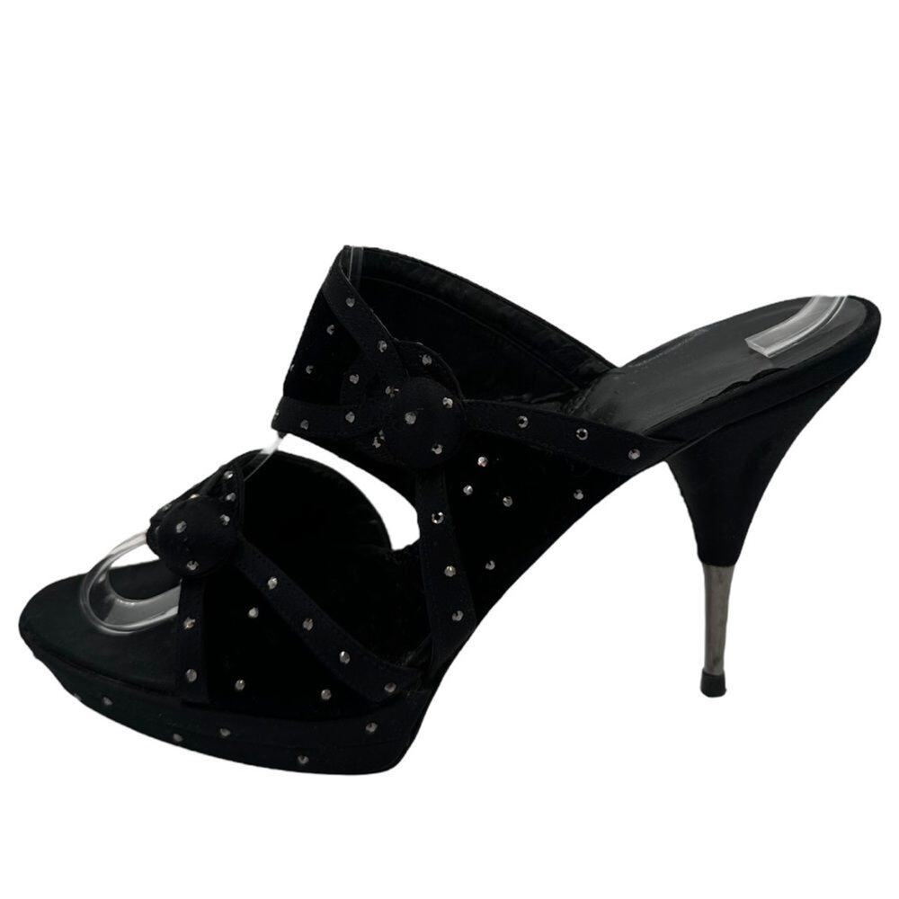 Vintage Y2K Stella McCartney Rhinestone Black Velvet Evening Heels Shoes Size 39
